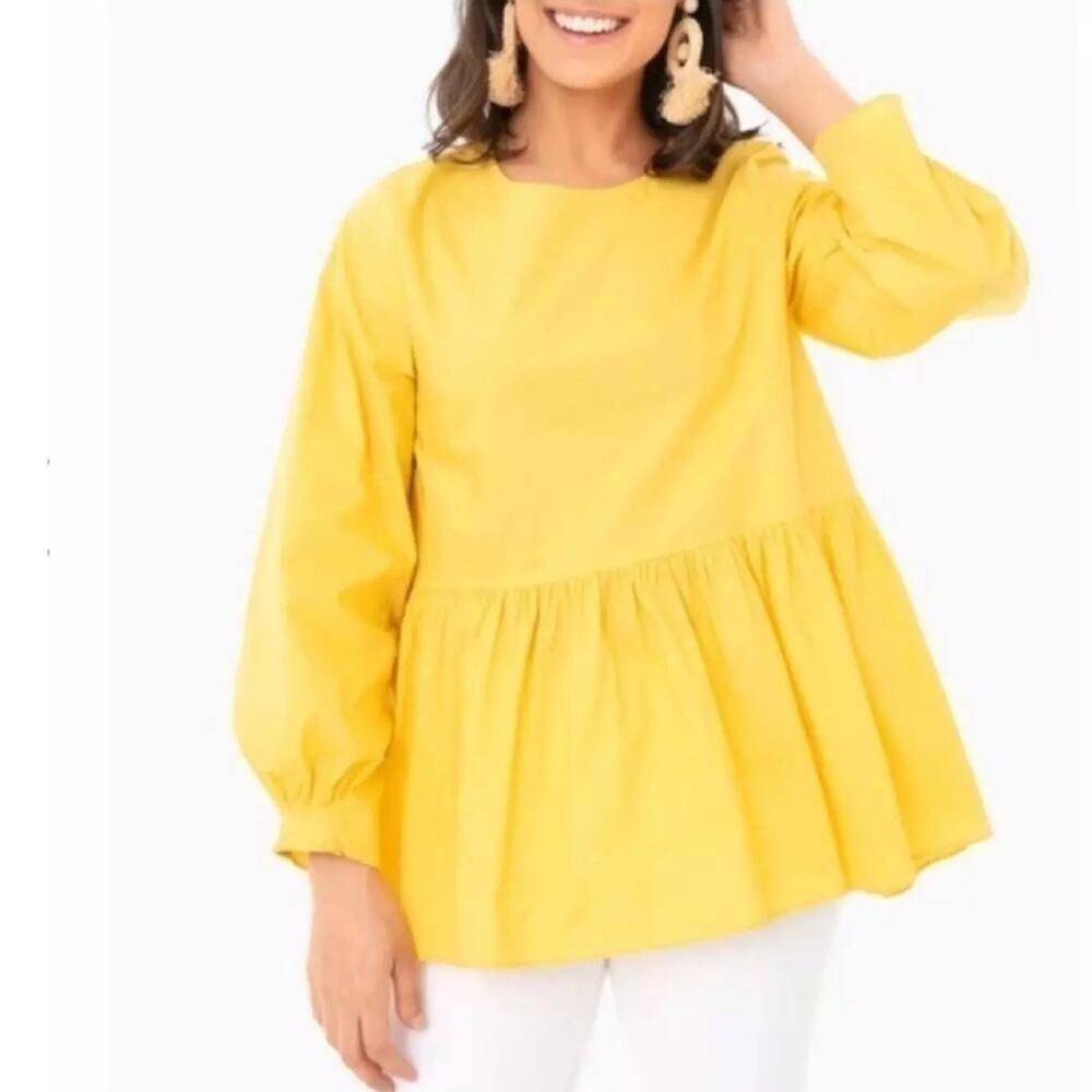 Tuckernuck Pomander Place Olivia Golden Yellow Peplum Long Sleeve Poplin Top